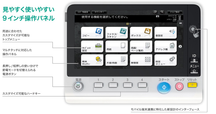 コニカミノルタ複合機のタッチパネル